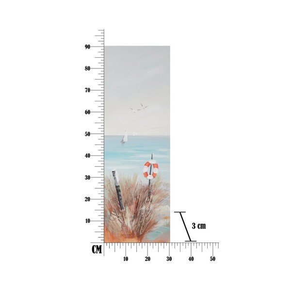 Ručně malovaný obraz v rámu z borovicového dřeva Mauro Ferretti Beach Lifebuoy, 30 x 90 cm-image-2