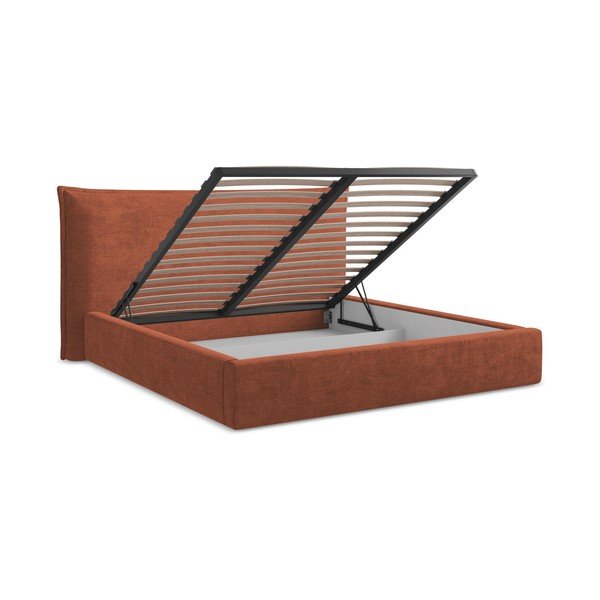 Čalouněná dvoulůžková postel s úložným prostorem s roštem 160x200 cm v terakotové barvě Esala – Makamii-image-3