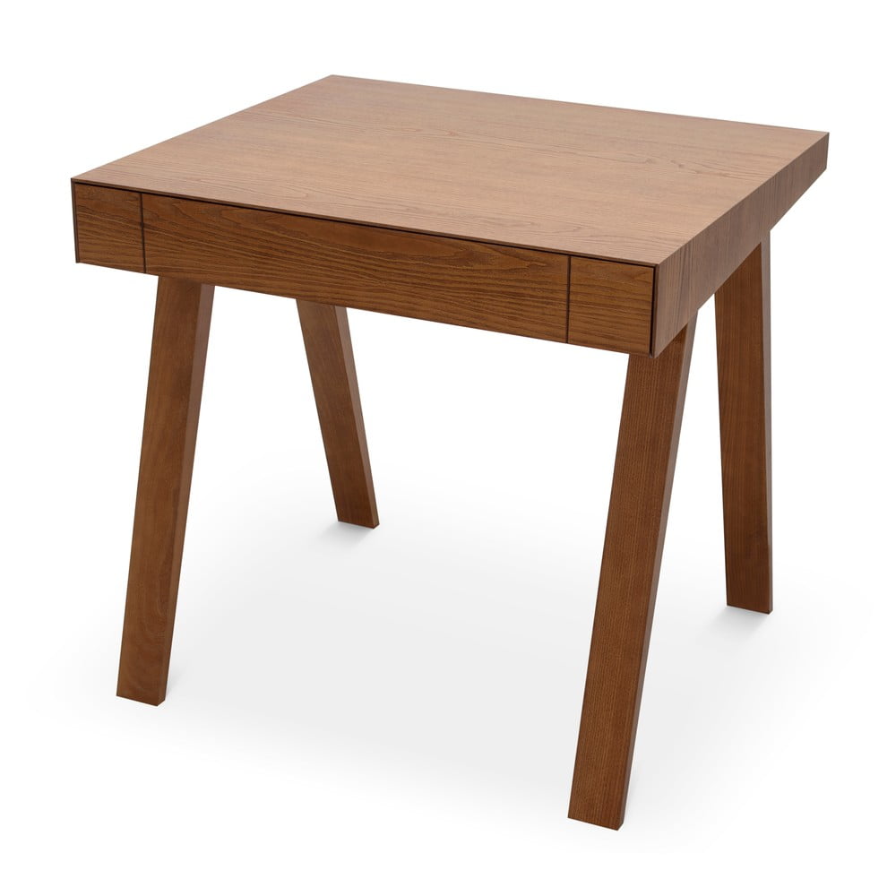 Hnědý stůl s nohami z jasanového dřeva EMKO 4.9, 80 x 70 cm