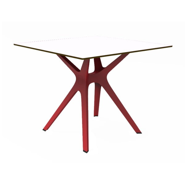 Jídelní stůl s červenýma nohama a bílou deskou vhodný do exteriéru Resol Vela, 90 x 90 cm