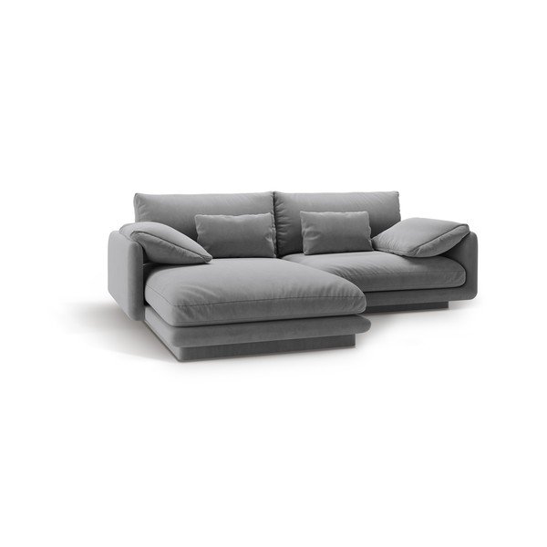 Světle šedá sametová rohová pohovka (levý roh/s lenoškou) Torino – Micadoni -image-2