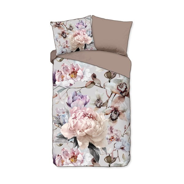 Šedé/hnědé povlečení na jednolůžko/prodloužené z bavlněného saténu 140x220 cm Colinda – Descanso