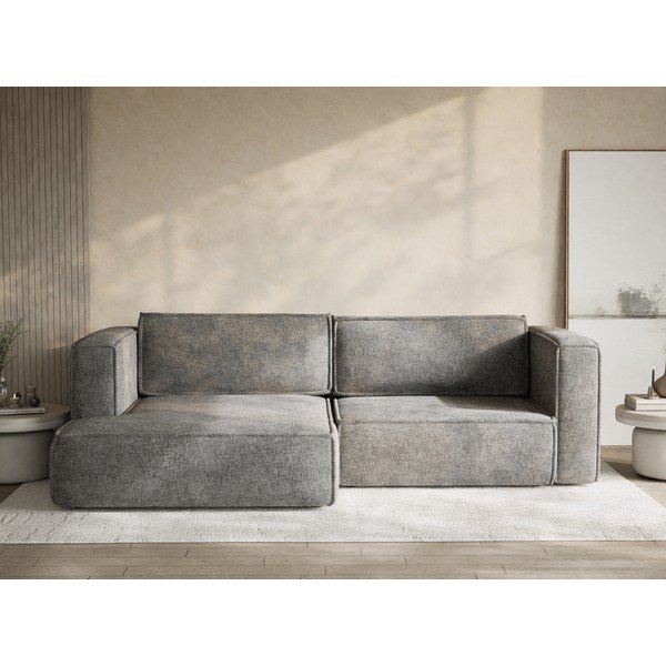 Šedá žinylková rozkládací/s úložným prostorem rohová pohovka (levý roh/s lenoškou) Velto – Maison de Rêve-image-1