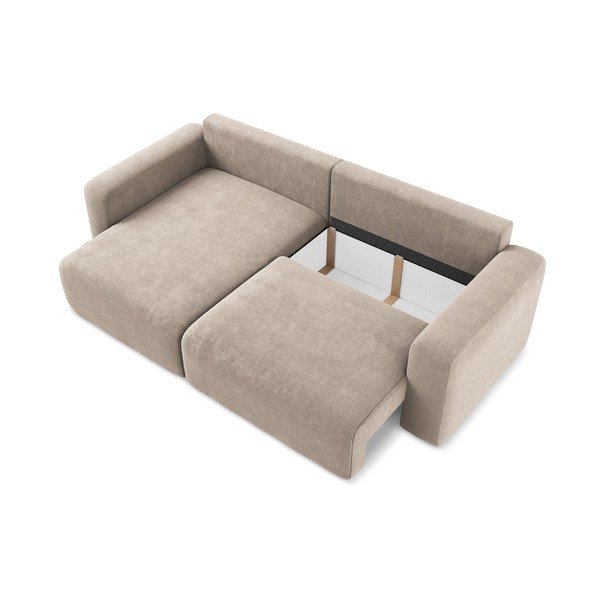 Béžová žinylková rozkládací/s úložným prostorem rohová pohovka (levý roh/s lenoškou) Kona – Makamii-image-4