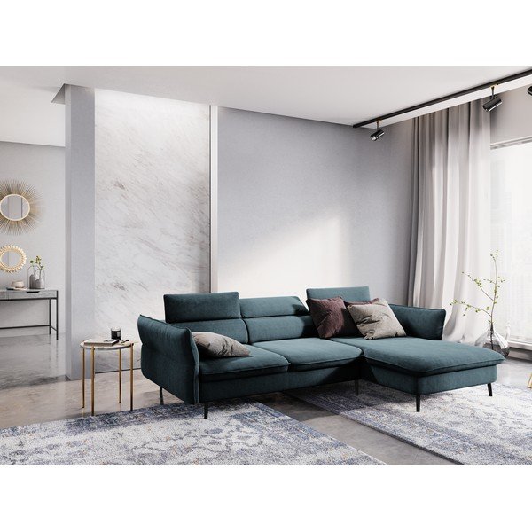 Modrá rozkládací pohovka s úložným prostorem Milo Casa Dario, pravý roh-image-1