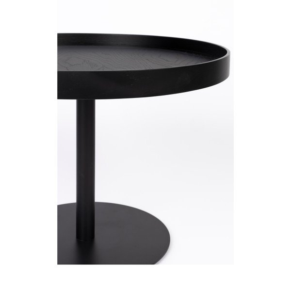 Černý kulatý konferenční stolek s deskou v dubovém dekoru ø 56 cm Yuri M – White Label-image-2