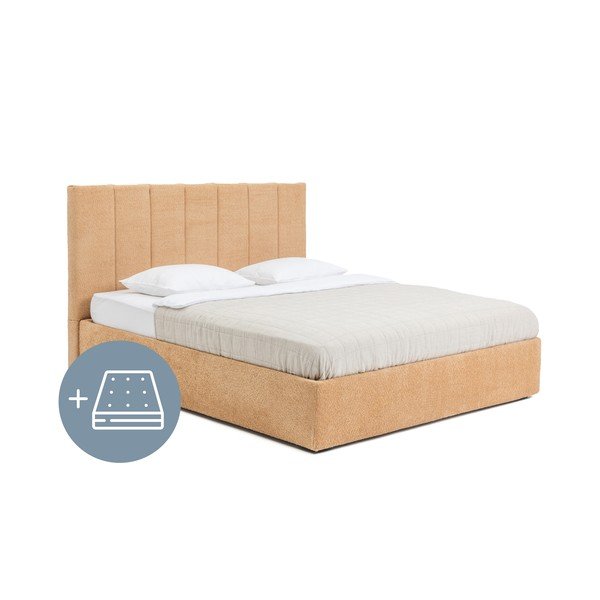 Čalouněná dvoulůžková postel s úložným prostorem s matrací/s roštem 180x200 cm v hořčicové barvě Thessa Bold Line – Bonami Selection