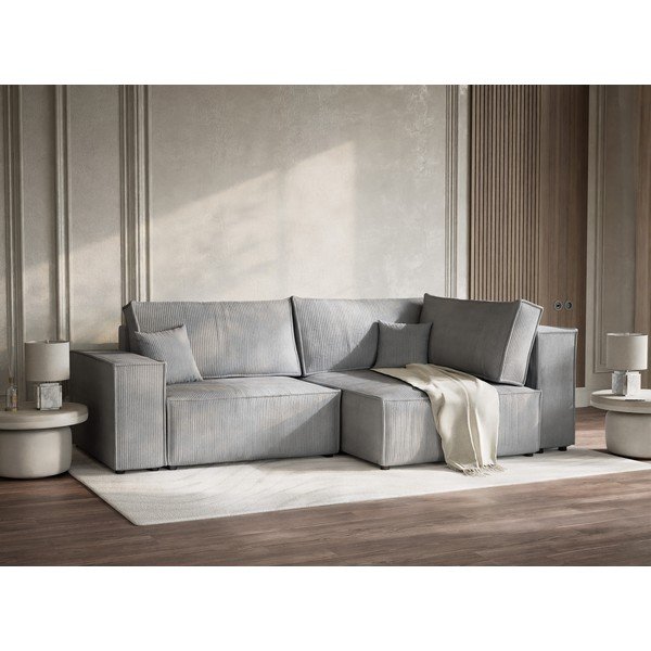 Šedá manšestrová rozkládací/s úložným prostorem rohová pohovka (pravý roh/do L) Tonga – Maison de Rêve-image-4