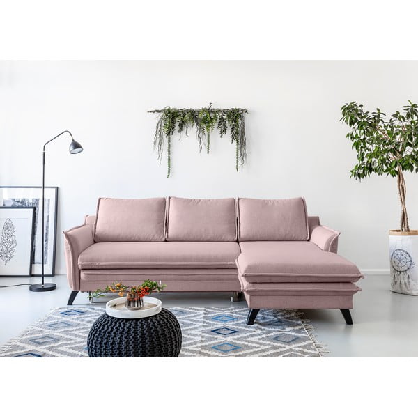 Pudrově růžová rozkládací rohová pohovka Miuform Charming Charlie, pravý roh-image-1