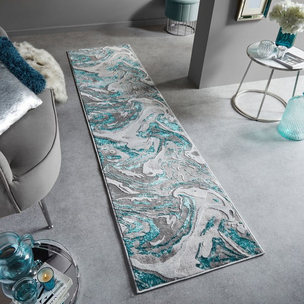 Šedo-tyrkysový běhoun 60x230 cm Marbled – Flair Rugs-image-1