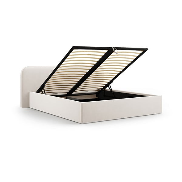 Slonovinová čalouněná dvoulůžková postel s úložným prostorem s roštem 160x200 cm Elizabeth – Micadoni -image-2