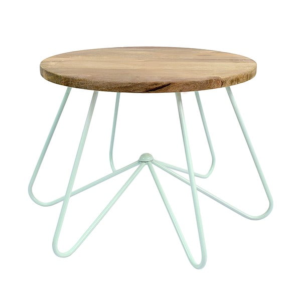 Světle zelený stolek se snímatelnou deskou z mangového dřeva HF Living Round Stocky