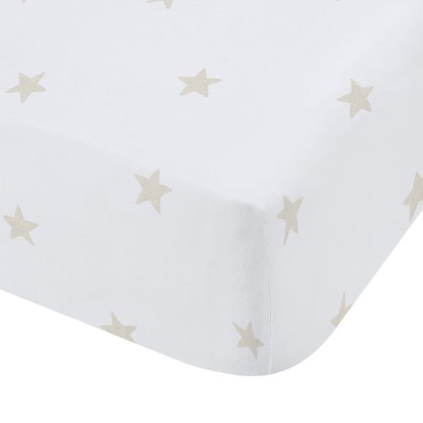 Bílé/béžové napínací bavlněné dětské prostěradlo do postýlky 70x140 cm Mini Star & Stripes – Bianca