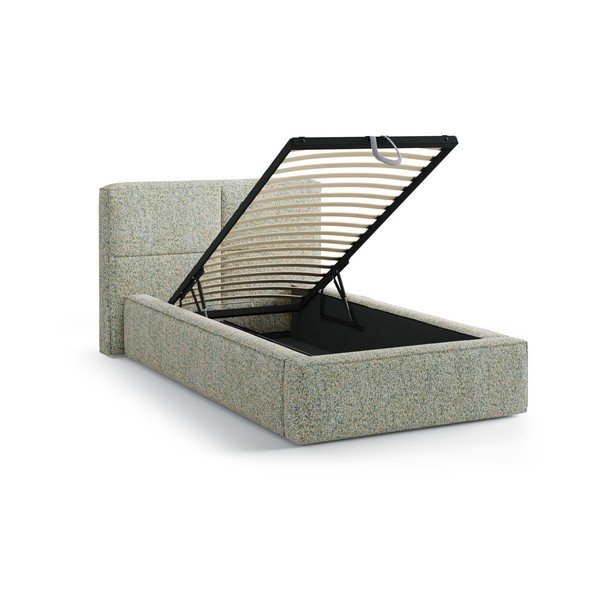 Zelená čalouněná jednolůžková postel s úložným prostorem s roštem 90x200 cm Darren – Micadoni -image-1