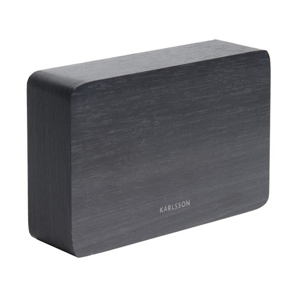 Černý budík v dřevěném dekoru Karlsson Square, 15 x 10 cm-image-1