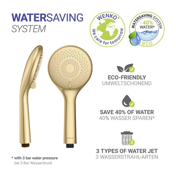 Plastová úsporná sprchová hlavice v matně zlaté barvě ø 11 cm Watersaving System – Wenko-image-2