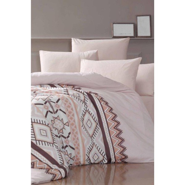 Povlečení na dvoulůžko s prostěradlem Pure Cotton Klim Brown, 200 x 220 cm