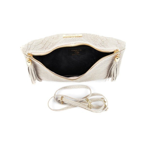 Béžové kožené psaníčko s třásněmi Roberta M Beige-image-3