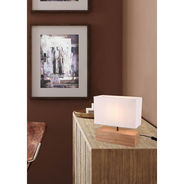 Stolní lampa s textilním stínidlem v bílo-přírodní barvě (výška 30 cm) Woody – Reality-image-1