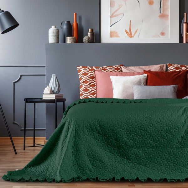 Zelený přehoz přes postel AmeliaHome Tilia, 240 x 260 cm