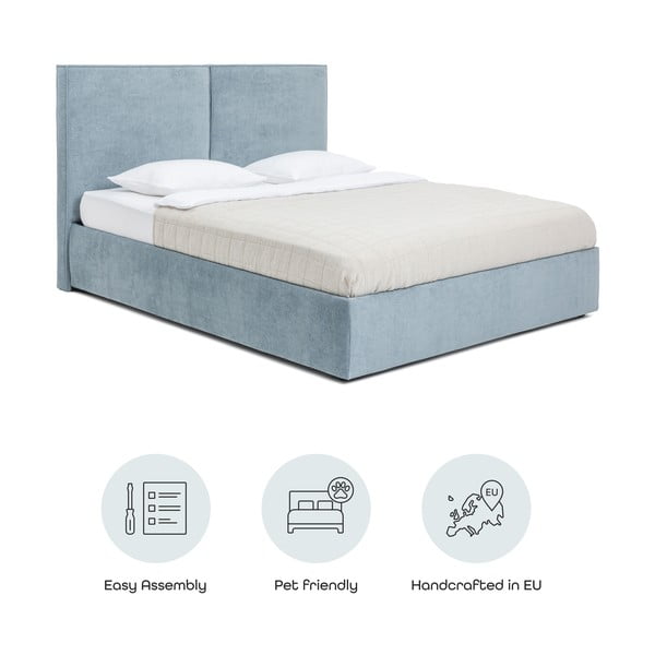 Modrá čalouněná dvoulůžková postel s úložným prostorem s roštem 160x200 cm Thessa Bold – Bonami Selection-image-4