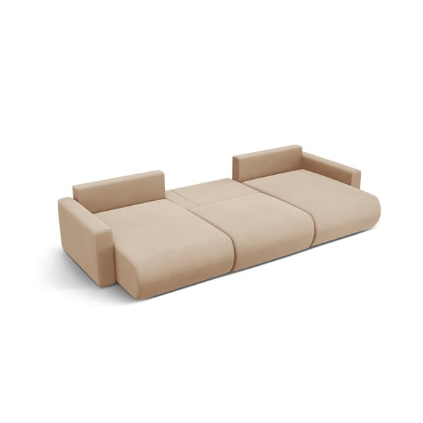 Světle hnědá sametová rozkládací rohová pohovka s úložným prostorem  (do "U") Belfast – Cosmopolitan Design-image-3