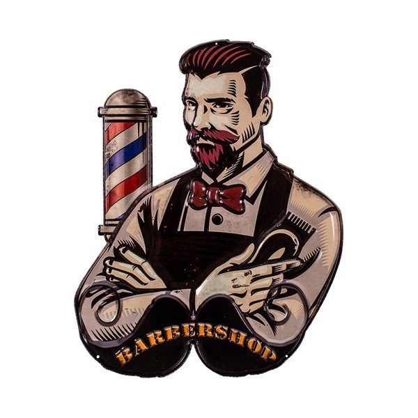 Plechová cedule Antic Line Barber Shop, 41 x 50 cm