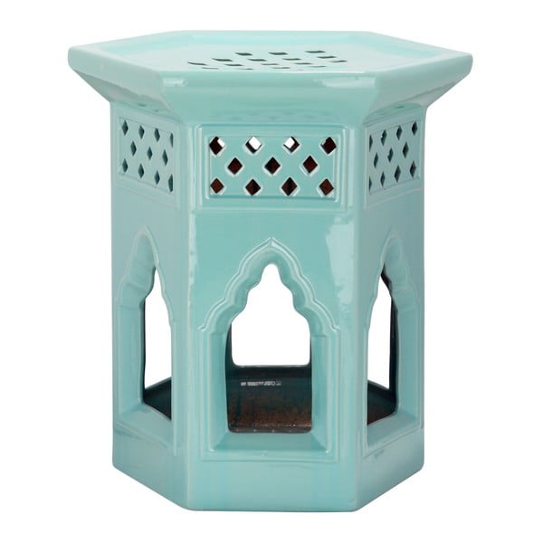 Tyrkysový porcelánový odkládací stolek vhodný do exteriéru Safavieh Moroccan