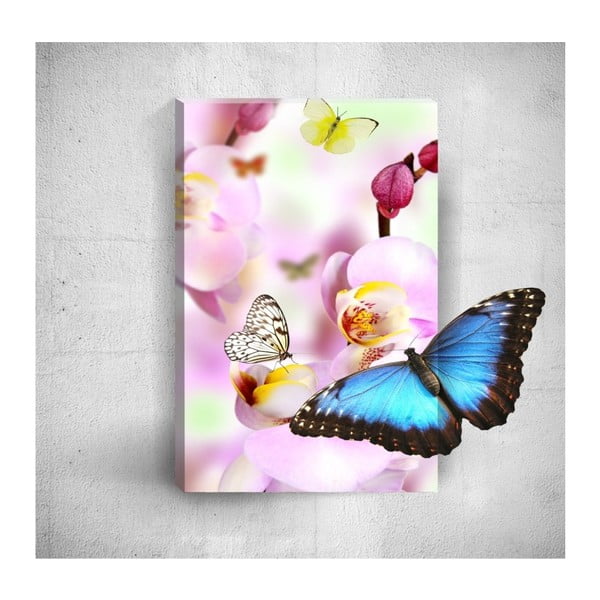 Nástěnný 3D obraz Mosticx Butterflies With Pink Flowers, 40 x 60 cm
