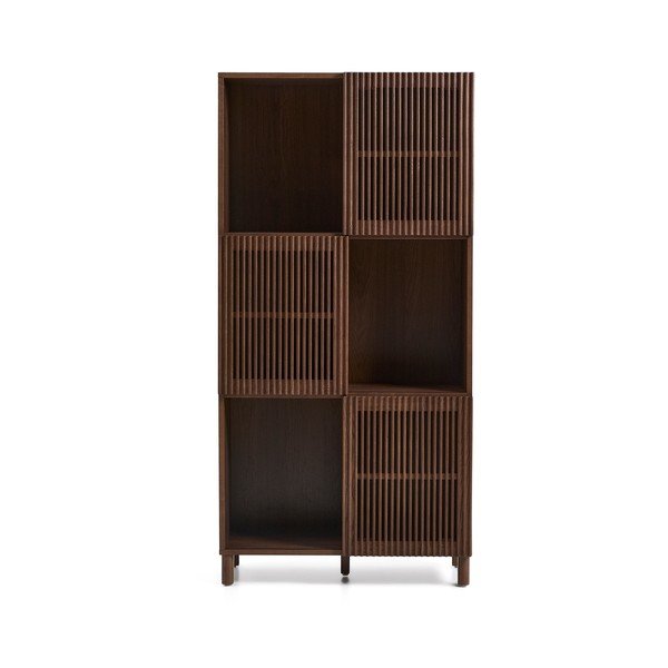 Tmavě hnědá knihovna v dekoru ořechu s posuvnými dveřmi 84,5x170x42,5 cm Beyla – Kave Home-image-3