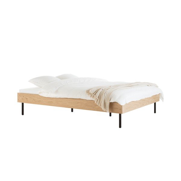 Dvoulůžková postel z dřevotřísky v dekoru dubu bez čela s roštem 160x200 cm v přírodní barvě Streiko – noo.ma