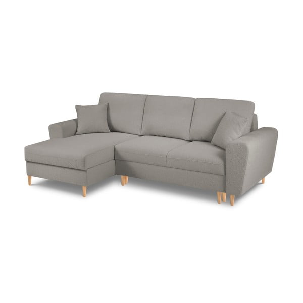 Světle šedá rozkládací/s úložným prostorem rohová pohovka z textilie bouclé (levý roh/s lenoškou) Kyoto – Cosmopolitan Design-image-1