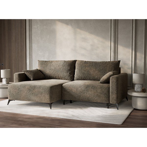 Hnědá žinylková rozkládací/s úložným prostorem rohová pohovka (levý roh/s lenoškou) Leon – Maison de Rêve-image-4