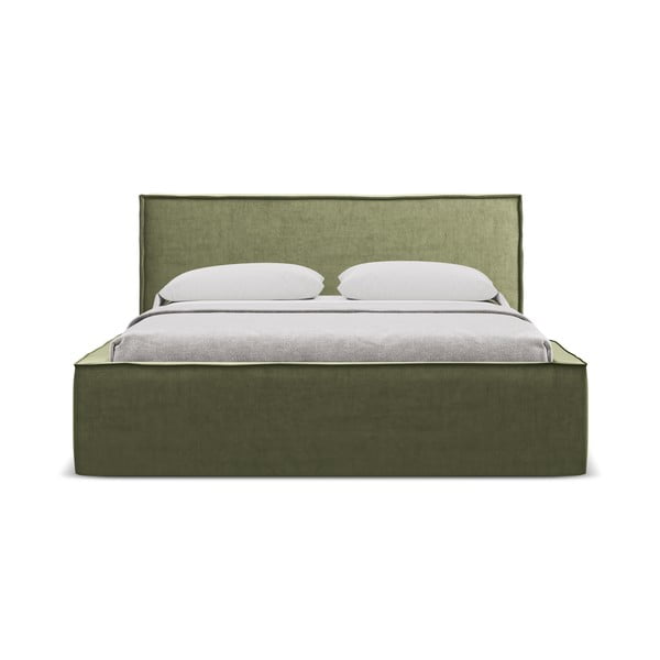 Zelená čalouněná dvoulůžková postel s úložným prostorem s roštem 180x200 cm Anani – Makamii-image-3