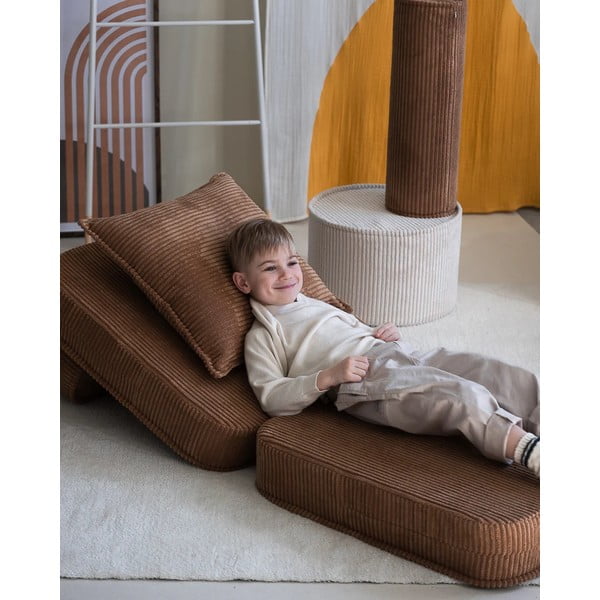 Hnědý manšestrový dětský pohovkový polštář Block – Wigiwama-image-1