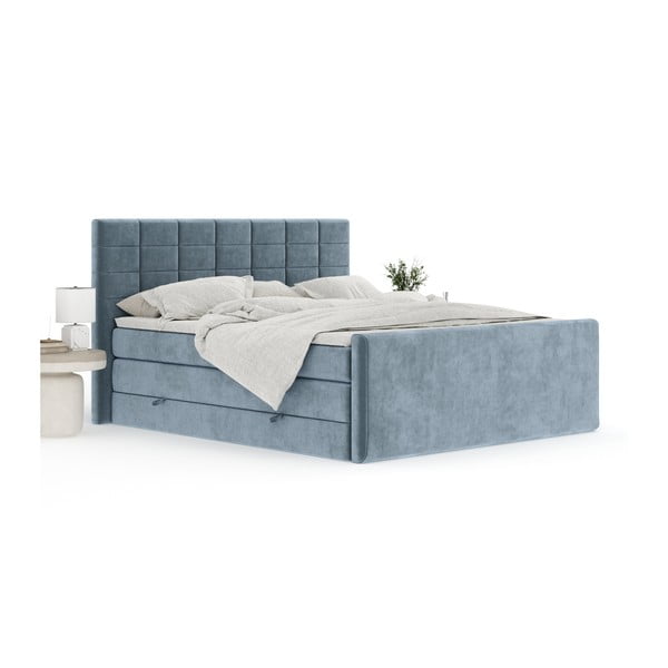 Modrá boxspring postel s úložným prostorem 200x200 cm Ava – Maison de Rêve-image-3