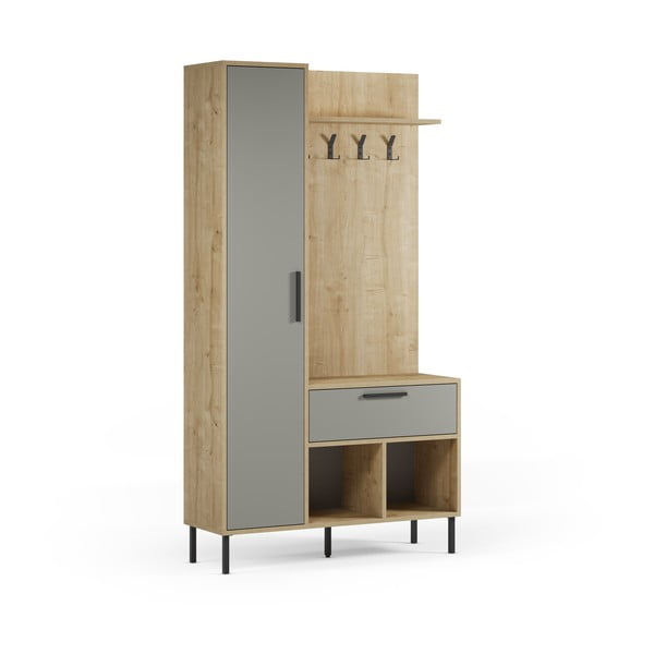 Předsíňová sestava v dekoru dubu v zeleno-přírodní barvě 108x195x35 cm Heidy – Marckeric-image-2