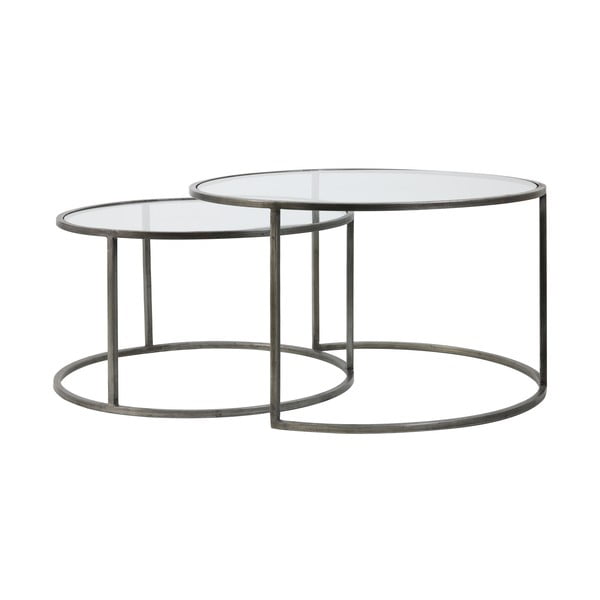Šedé skleněné kulaté konferenční stolky v sadě 2 ks ø 75 cm Duarte - Light & Living