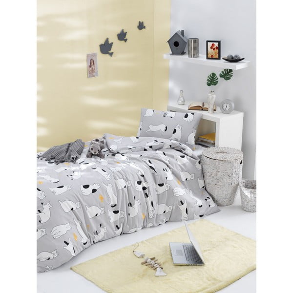 Povlečení na jednolůžko z ranforce bavlny Mijolnir Liana Grey, 140 x 200 cm-image-1