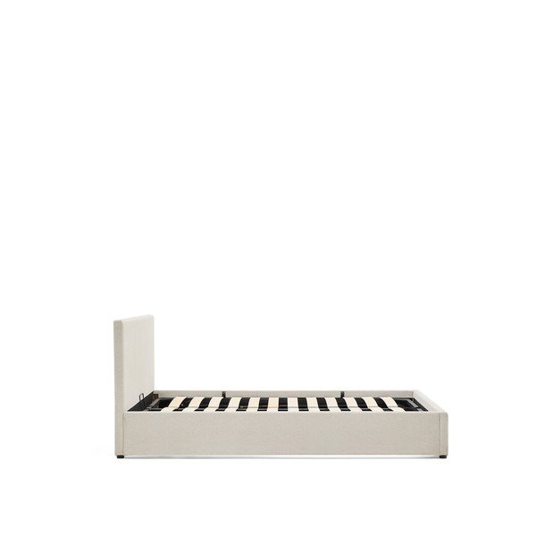 Béžová čalouněná dvoulůžková postel s úložným prostorem s roštem 160x200 cm Nahiri – Kave Home-image-3