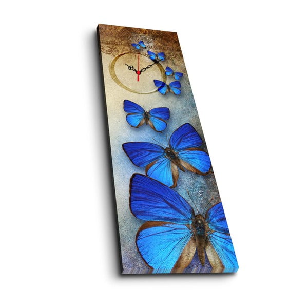 Nástěnné obrazové hodiny Blue Butterfly, 30 x 90 cm