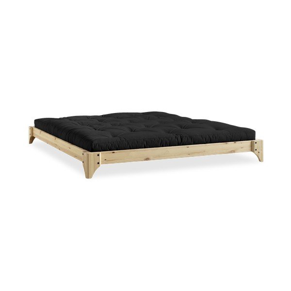 Dvoulůžková postel z borovicového dřeva s matrací Karup Design Elan Comfort Mat Natural Clear/Black, 140 x 200 cm