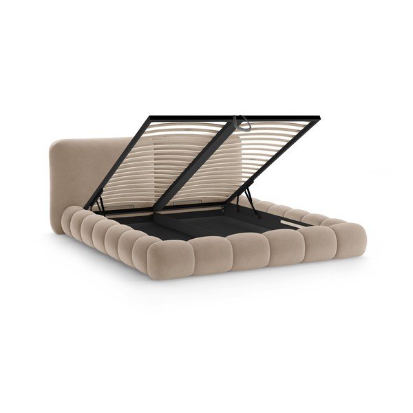 Světle hnědá čalouněná dvoulůžková postel s úložným prostorem s roštem 200x200 cm Solange – Micadoni -image-2