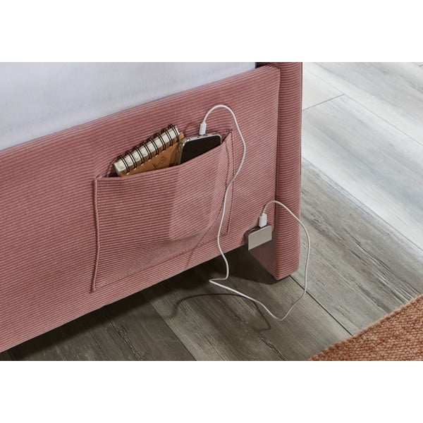 Růžová čalouněná rohová dětská postel bez roštu 90x200 cm Cool – Meise Möbel-image-4