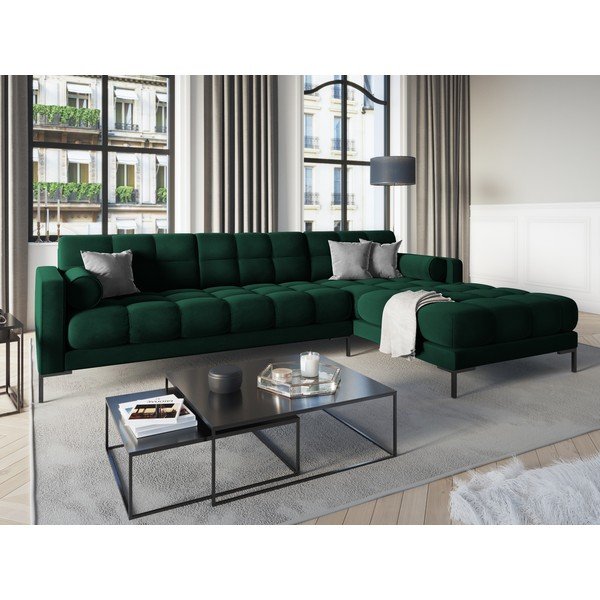 Tmavě zelená sametová rohová pohovka Cosmopolitan Design Bali, pravý roh-image-1