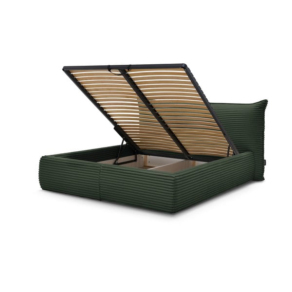 Tmavě zelená čalouněná dvoulůžková postel s úložným prostorem a roštem 180x200 cm Jade – Bobochic Paris-image-3