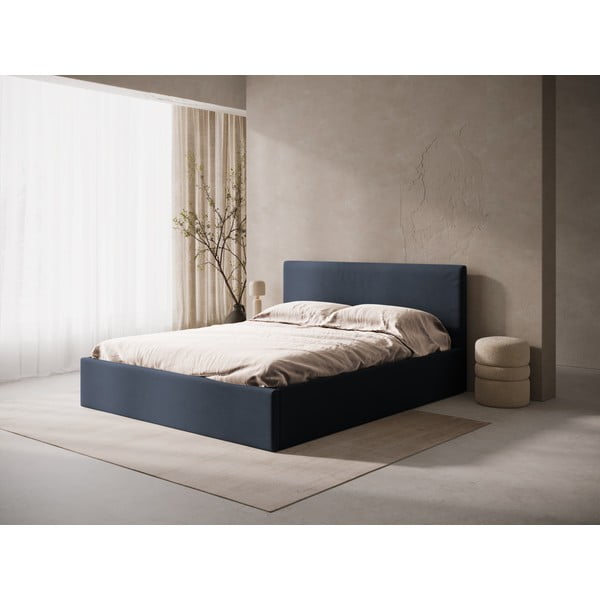 Tmavě modrá čalouněná dvoulůžková postel s úložným prostorem/bez čela s roštem 160x200 cm Susan – Micadoni -image-1