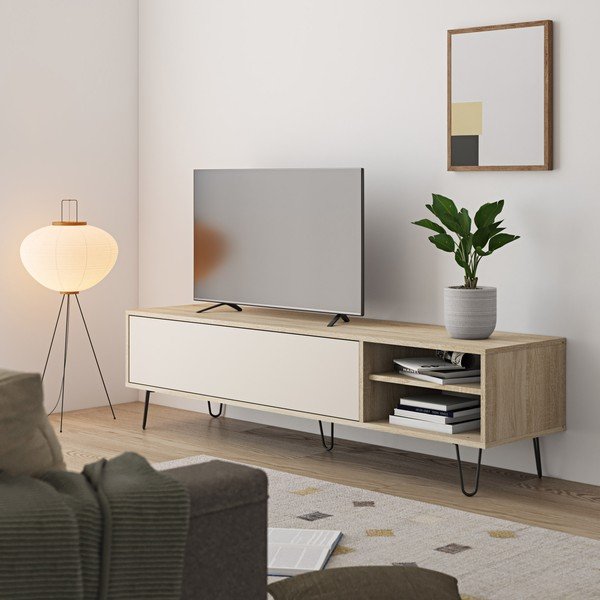 Krémový TV stolek v dekoru dubu 165x44 cm Aero - TemaHome-image-4