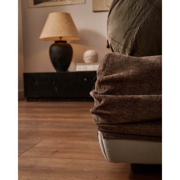 Tmavě hnědá čalouněná dvoulůžková postel z žinylky s úložným prostorem s roštem 160x200 cm Dafra – Kave Home-image-2