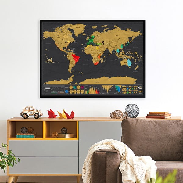 Seškrabávací mapa světa v rámu Luckies of London Deluxe Edition